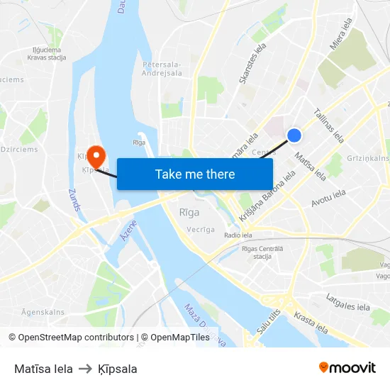Matīsa Iela to Ķīpsala map