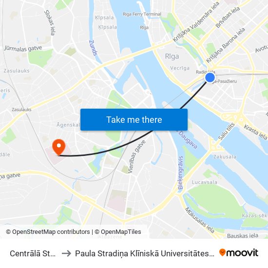 Centrālā Stacija to Paula Stradiņa Klīniskā Universitātes Slimnīca map