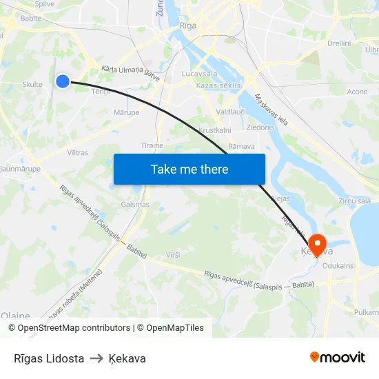 Rīgas Lidosta to Ķekava map