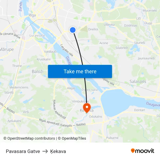 Pavasara Gatve to Ķekava map