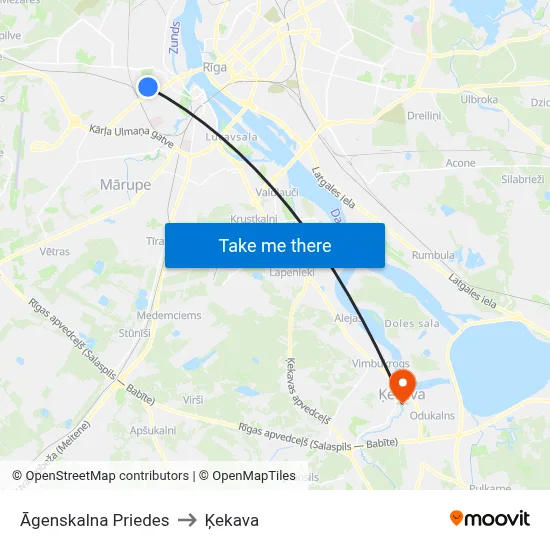Āgenskalna Priedes to Ķekava map