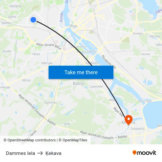 Dammes Iela to Ķekava map