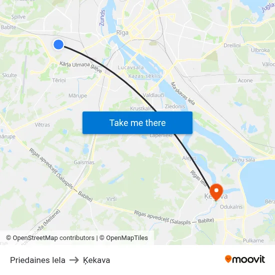Priedaines Iela to Ķekava map