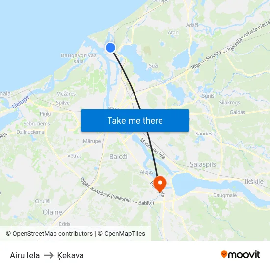 Airu Iela to Ķekava map