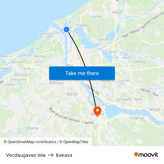 Vecdaugavas Iela to Ķekava map