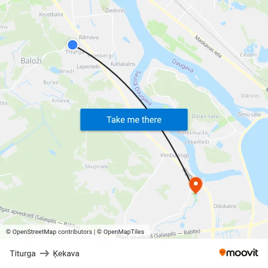 Titurga to Ķekava map