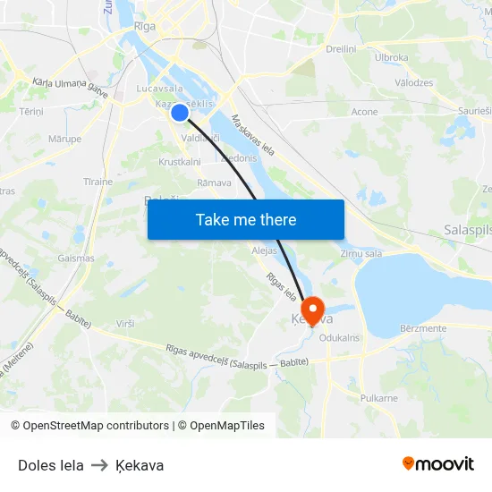 Doles Iela to Ķekava map