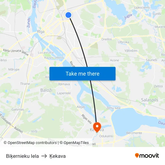 Biķernieku Iela to Ķekava map