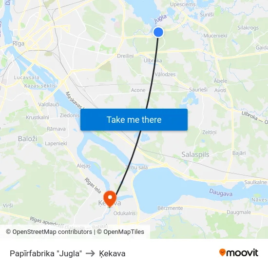 Papīrfabrika "Jugla" to Ķekava map