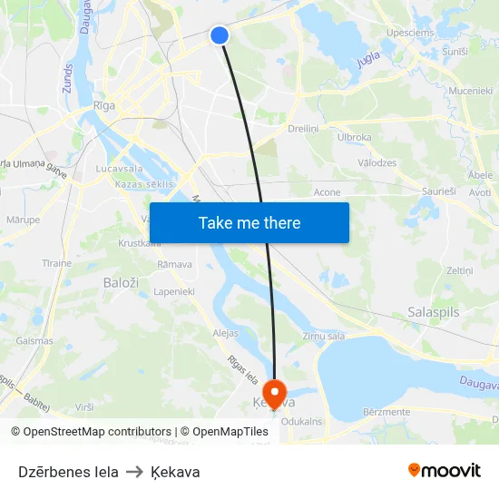 Dzērbenes Iela to Ķekava map