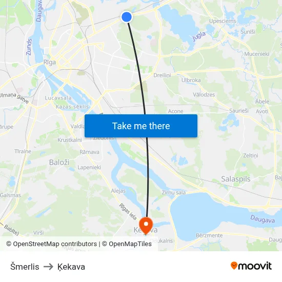 Šmerlis to Ķekava map