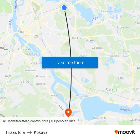 Tirzas Iela to Ķekava map