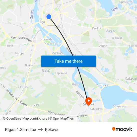 Rīgas 1.Slimnīca to Ķekava map