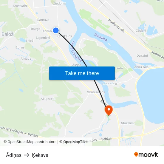 Ādiņas to Ķekava map