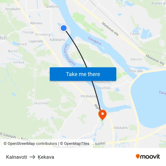Kalnavoti to Ķekava map