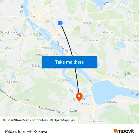 Pildas Iela to Ķekava map