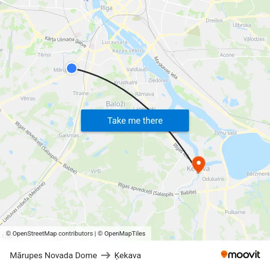 Mārupes Novada Dome to Ķekava map