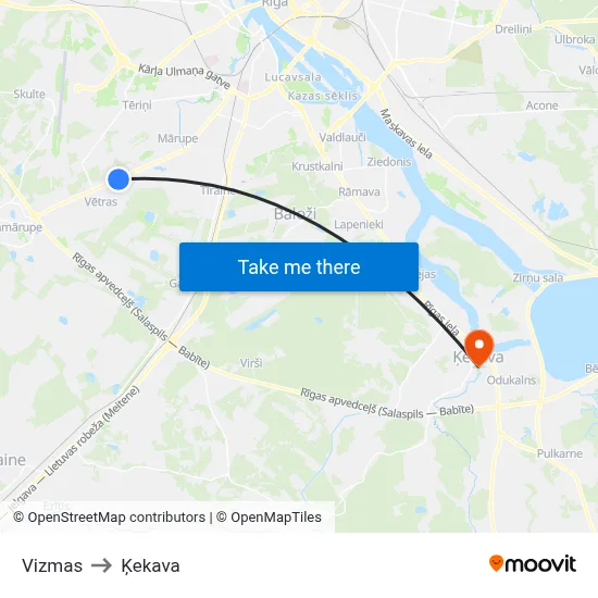 Vizmas to Ķekava map