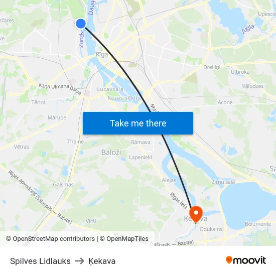 Spilves Lidlauks to Ķekava map