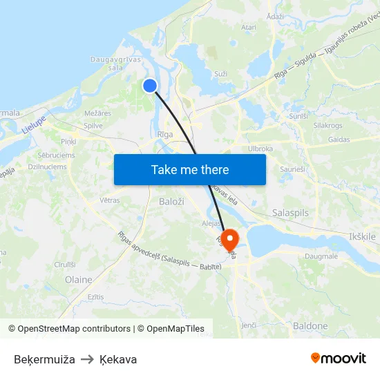 Beķermuiža to Ķekava map