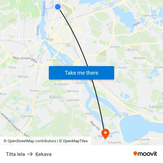 Tilta Iela to Ķekava map
