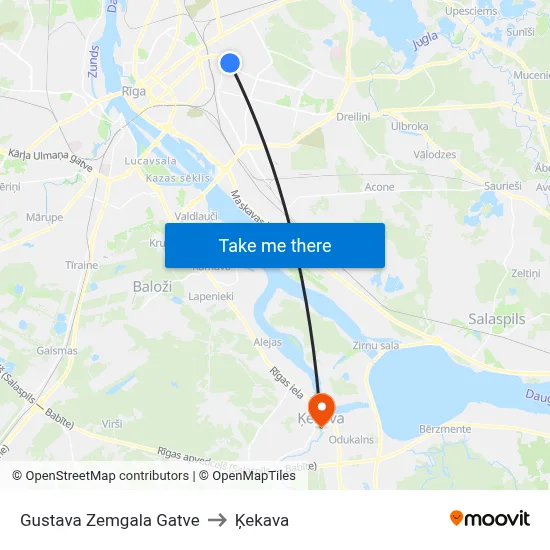 Gustava Zemgala Gatve to Ķekava map