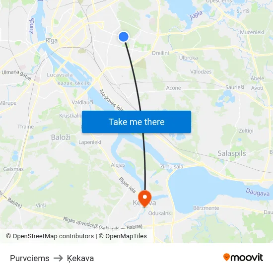 Purvciems to Ķekava map