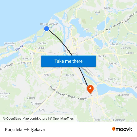 Roņu Iela to Ķekava map