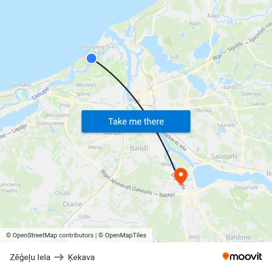 Zēģeļu Iela to Ķekava map