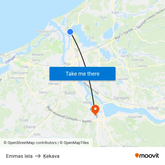 Emmas Iela to Ķekava map