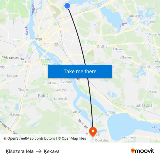 Ķīšezera Iela to Ķekava map