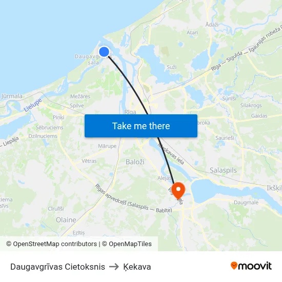 Daugavgrīvas Cietoksnis to Ķekava map