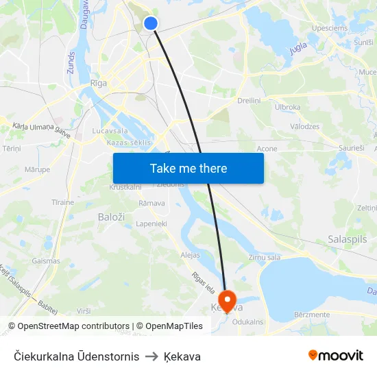 Čiekurkalna Ūdenstornis to Ķekava map