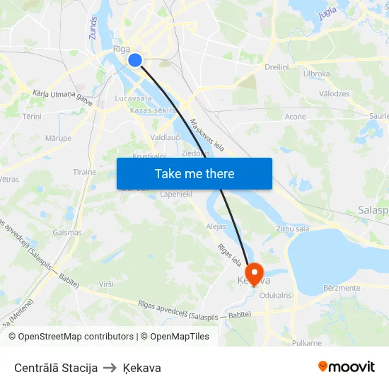 Centrālā Stacija to Ķekava map