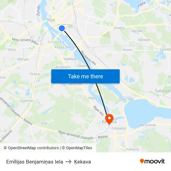 Emīlijas Benjamiņas Iela to Ķekava map