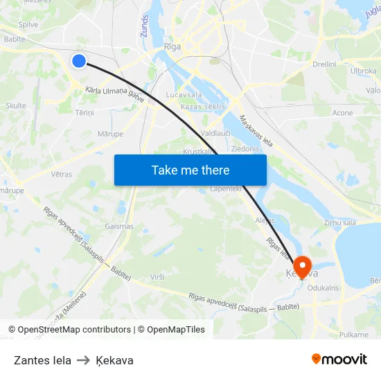 Zantes Iela to Ķekava map