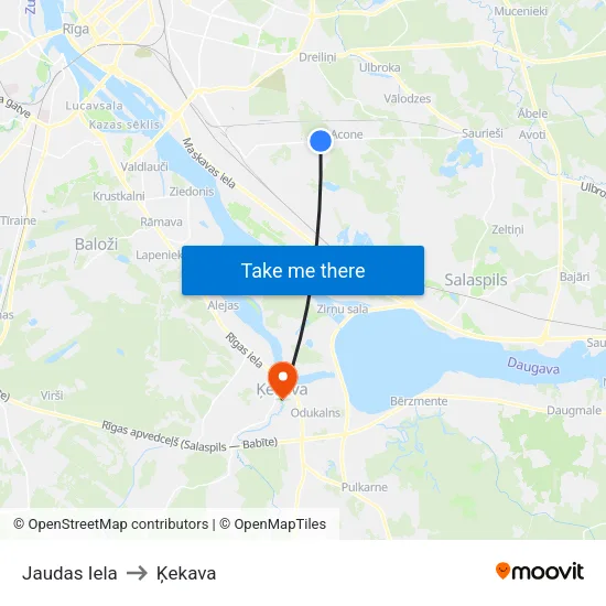 Jaudas Iela to Ķekava map