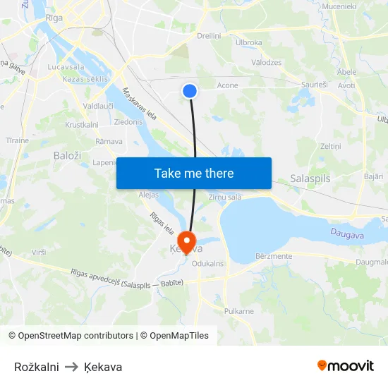 Rožkalni to Ķekava map