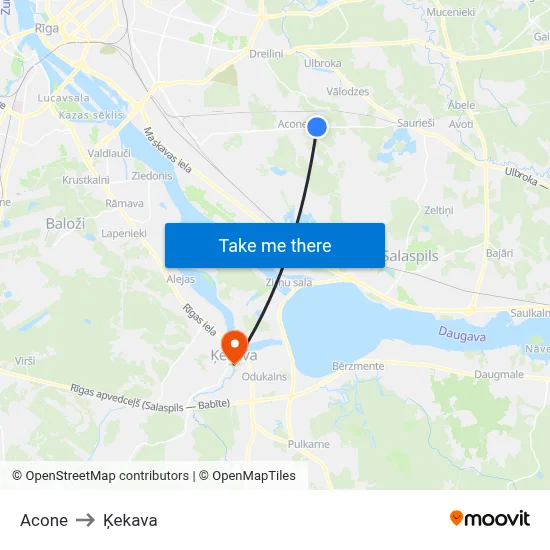 Acone to Ķekava map