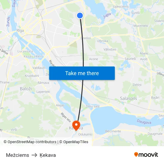 Mežciems to Ķekava map