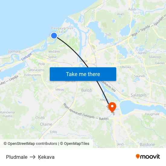 Pludmale to Ķekava map