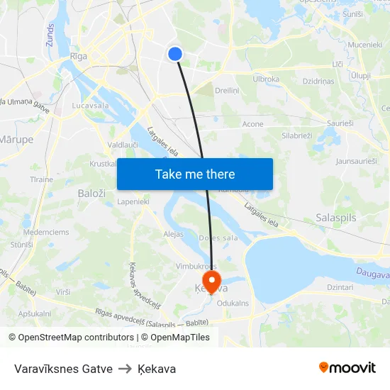 Varavīksnes Gatve to Ķekava map