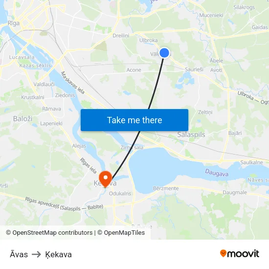 Āvas to Ķekava map