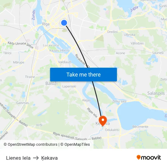 Lienes Iela to Ķekava map
