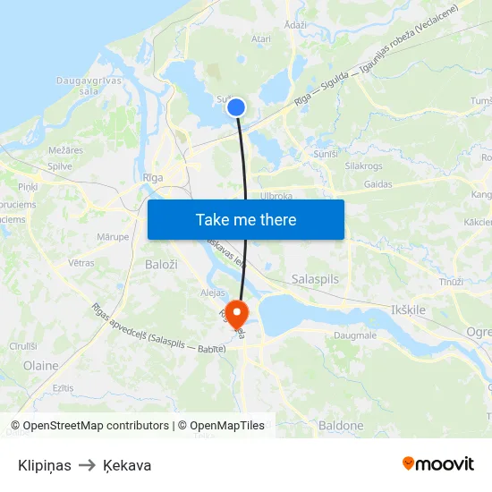 Klipiņas to Ķekava map