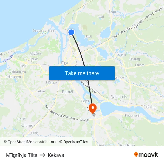 Mīlgrāvja Tilts to Ķekava map