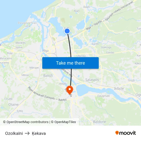 Ozolkalni to Ķekava map