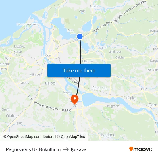 Pagrieziens Uz Bukultiem to Ķekava map