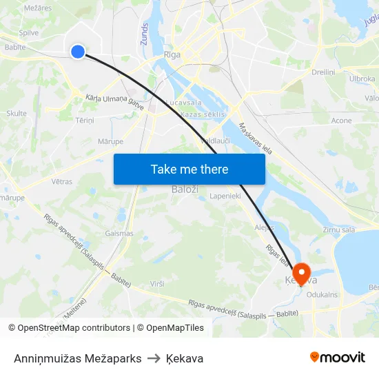 Anniņmuižas Mežaparks to Ķekava map