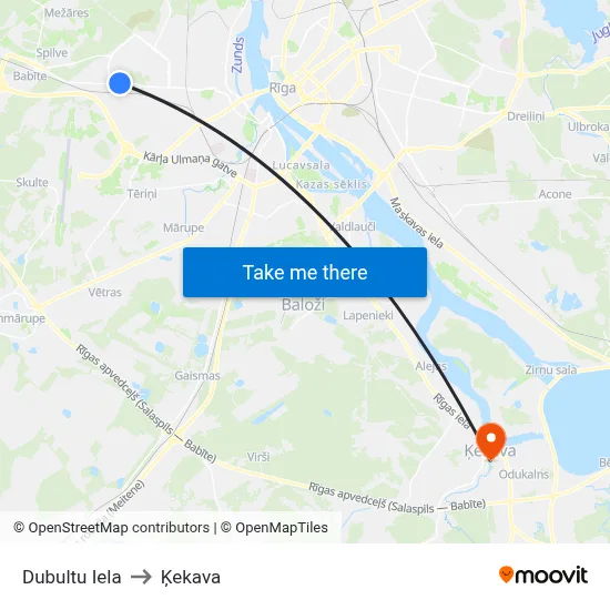 Dubultu Iela to Ķekava map